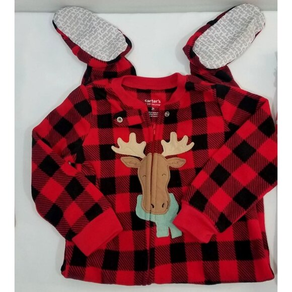 Carters Just One You Footed Pajamas 2T Lot of 3 Moose Red Plaid Sleeper - Picture 2 of 16